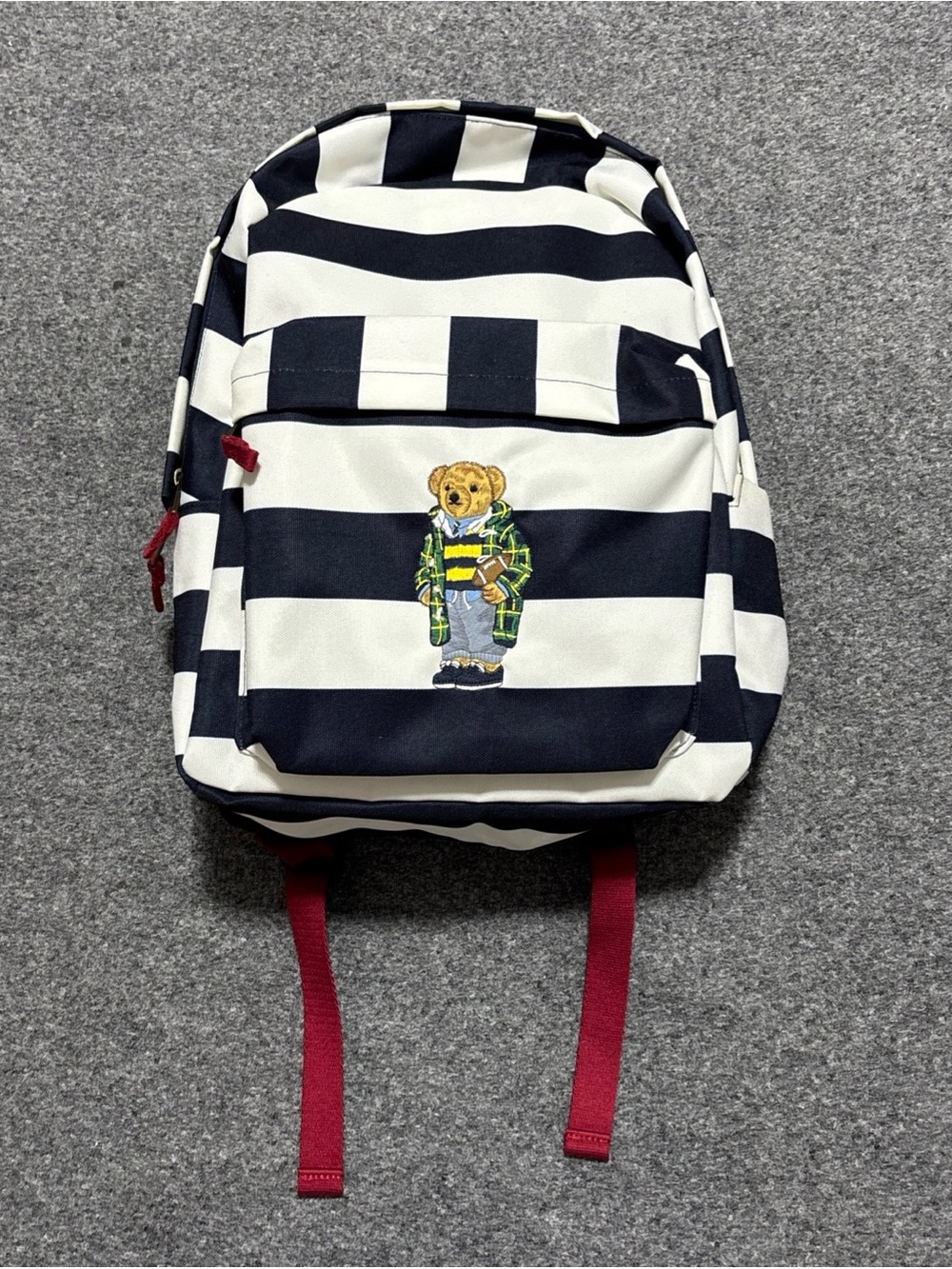 Polo Ralph Lauren Bear Football Navy White Striped Backpack Laptop Sleeve